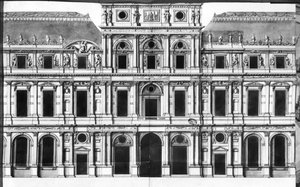 Luwr: elewacja pawilonu na środku rzeki, ok. 1660-1663 (pióro i atrament i pranie na papierze)